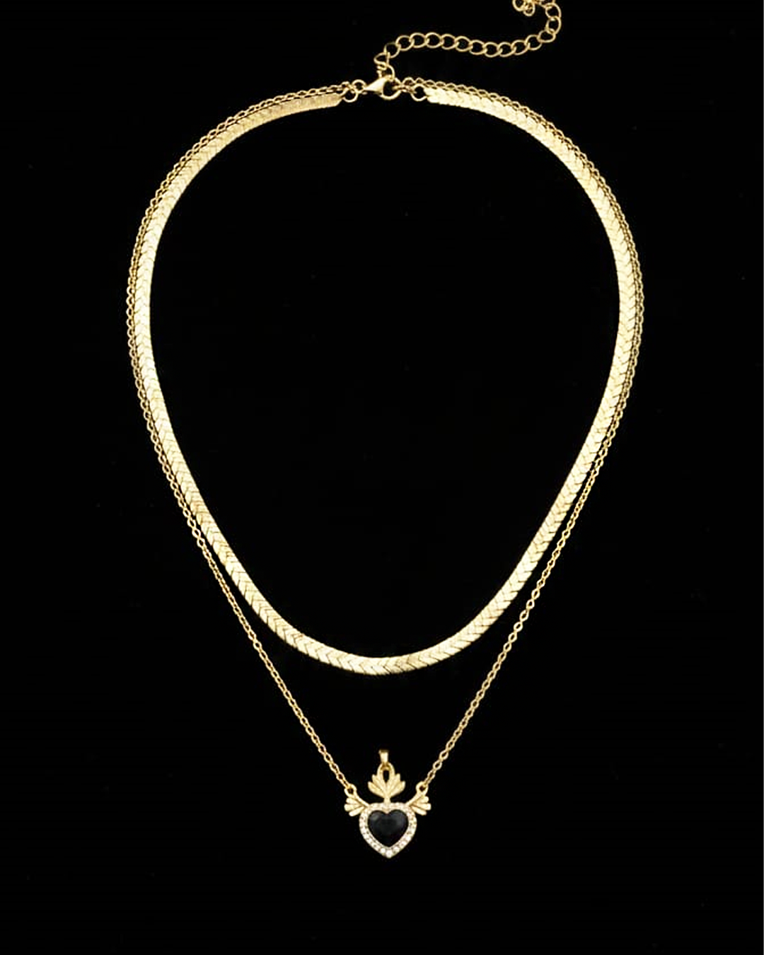 Double Chain Necklace With Heart Pendant. - Image 2